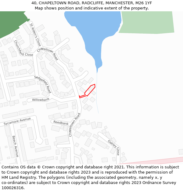 40, CHAPELTOWN ROAD, RADCLIFFE, MANCHESTER, M26 1YF: Location map and indicative extent of plot