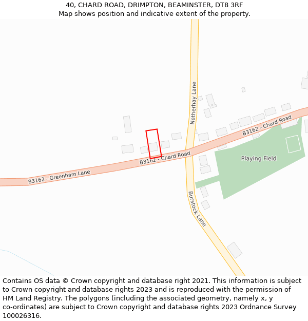 40, CHARD ROAD, DRIMPTON, BEAMINSTER, DT8 3RF: Location map and indicative extent of plot