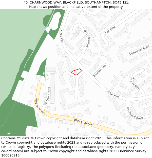 40, CHARNWOOD WAY, BLACKFIELD, SOUTHAMPTON, SO45 1ZL: Location map and indicative extent of plot