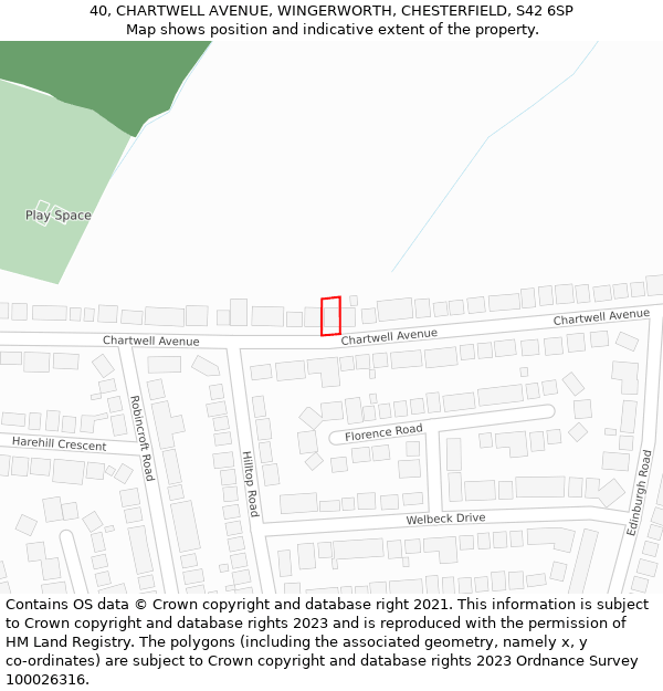 40, CHARTWELL AVENUE, WINGERWORTH, CHESTERFIELD, S42 6SP: Location map and indicative extent of plot