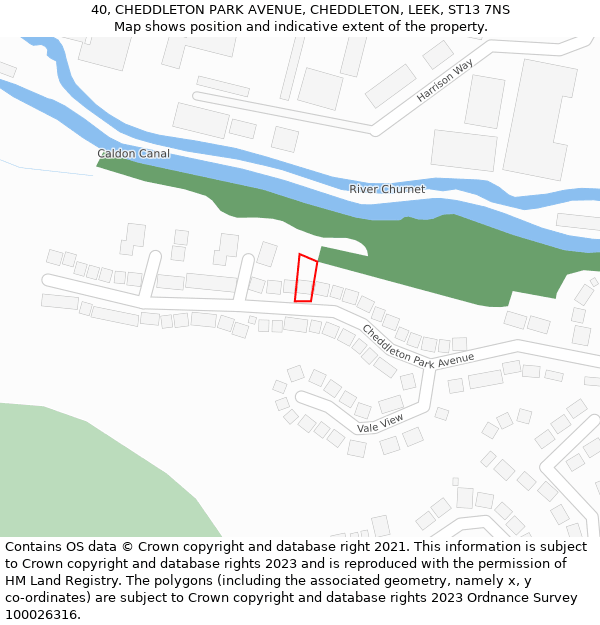 40, CHEDDLETON PARK AVENUE, CHEDDLETON, LEEK, ST13 7NS: Location map and indicative extent of plot