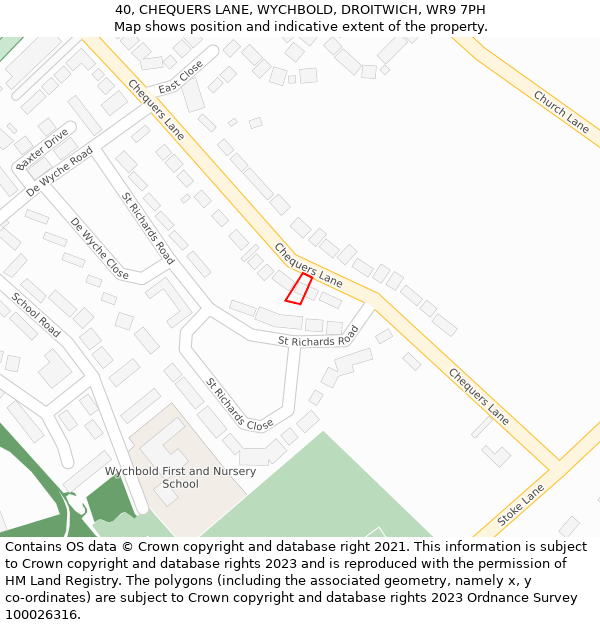 40, CHEQUERS LANE, WYCHBOLD, DROITWICH, WR9 7PH: Location map and indicative extent of plot