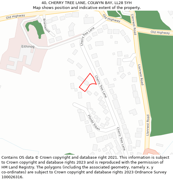 40, CHERRY TREE LANE, COLWYN BAY, LL28 5YH: Location map and indicative extent of plot