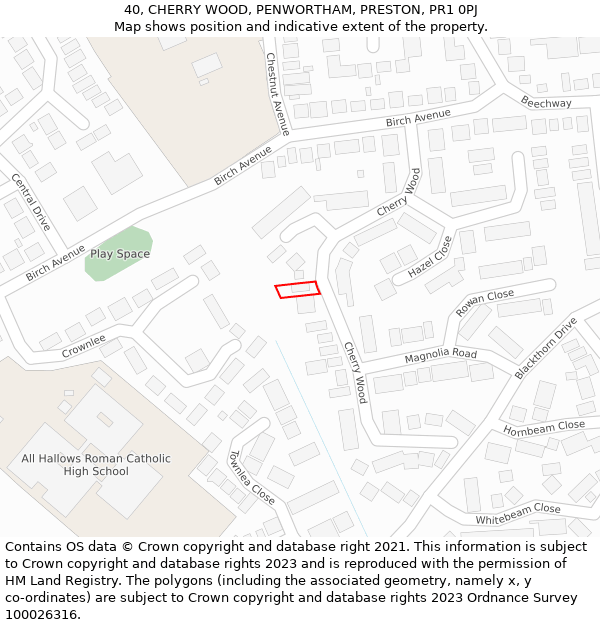 40, CHERRY WOOD, PENWORTHAM, PRESTON, PR1 0PJ: Location map and indicative extent of plot