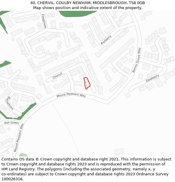 40, CHERVIL, COULBY NEWHAM, MIDDLESBROUGH, TS8 0GB: Location map and indicative extent of plot