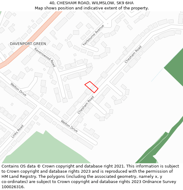 40, CHESHAM ROAD, WILMSLOW, SK9 6HA: Location map and indicative extent of plot