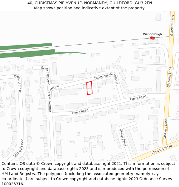 40, CHRISTMAS PIE AVENUE, NORMANDY, GUILDFORD, GU3 2EN: Location map and indicative extent of plot