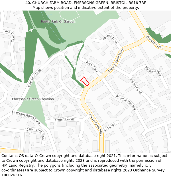 40, CHURCH FARM ROAD, EMERSONS GREEN, BRISTOL, BS16 7BF: Location map and indicative extent of plot