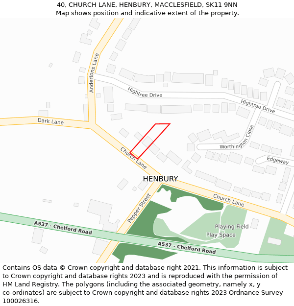 40, CHURCH LANE, HENBURY, MACCLESFIELD, SK11 9NN: Location map and indicative extent of plot
