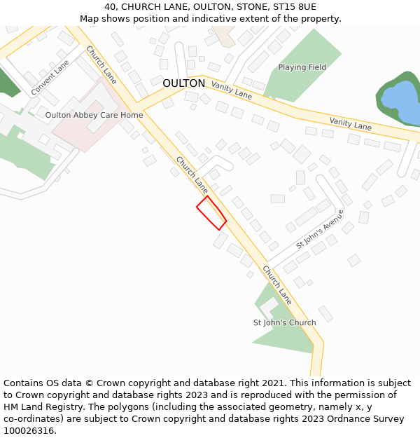 40, CHURCH LANE, OULTON, STONE, ST15 8UE: Location map and indicative extent of plot