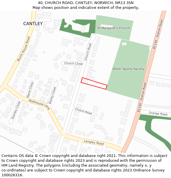 40, CHURCH ROAD, CANTLEY, NORWICH, NR13 3SN: Location map and indicative extent of plot