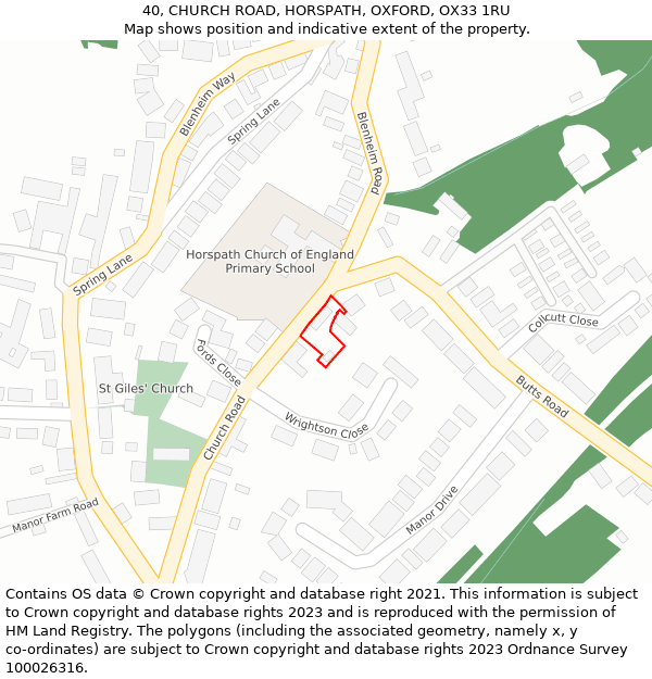 40, CHURCH ROAD, HORSPATH, OXFORD, OX33 1RU: Location map and indicative extent of plot