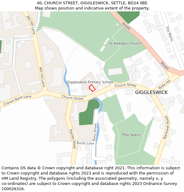 40, CHURCH STREET, GIGGLESWICK, SETTLE, BD24 0BE: Location map and indicative extent of plot