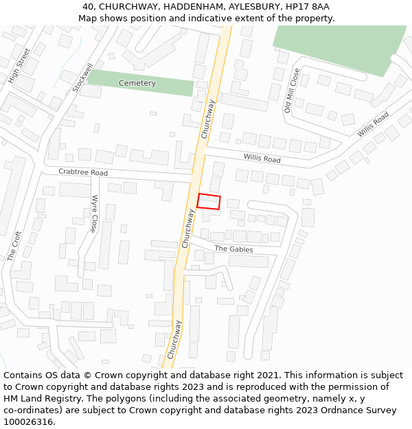 40, CHURCHWAY, HADDENHAM, AYLESBURY, HP17 8AA: Location map and indicative extent of plot