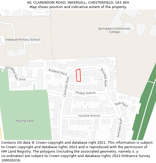 40, CLARENDON ROAD, INKERSALL, CHESTERFIELD, S43 3EH: Location map and indicative extent of plot