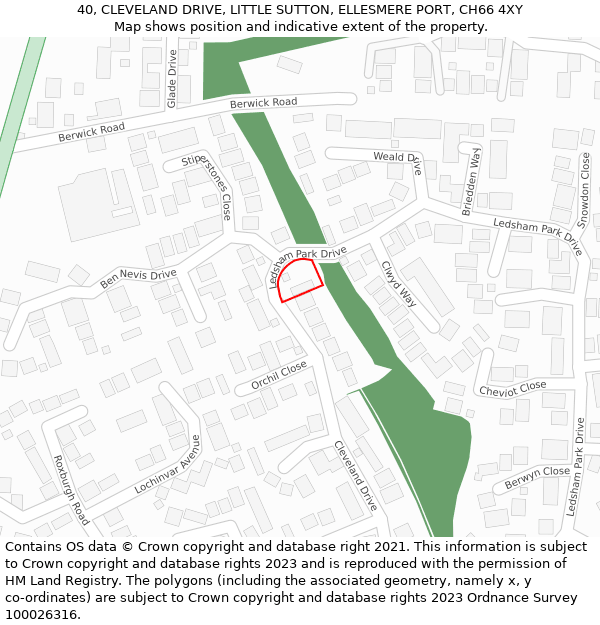 40, CLEVELAND DRIVE, LITTLE SUTTON, ELLESMERE PORT, CH66 4XY: Location map and indicative extent of plot