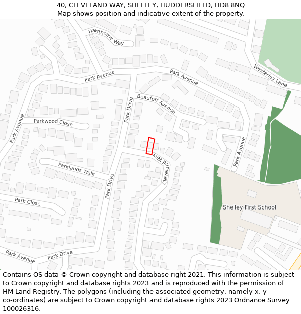 40, CLEVELAND WAY, SHELLEY, HUDDERSFIELD, HD8 8NQ: Location map and indicative extent of plot