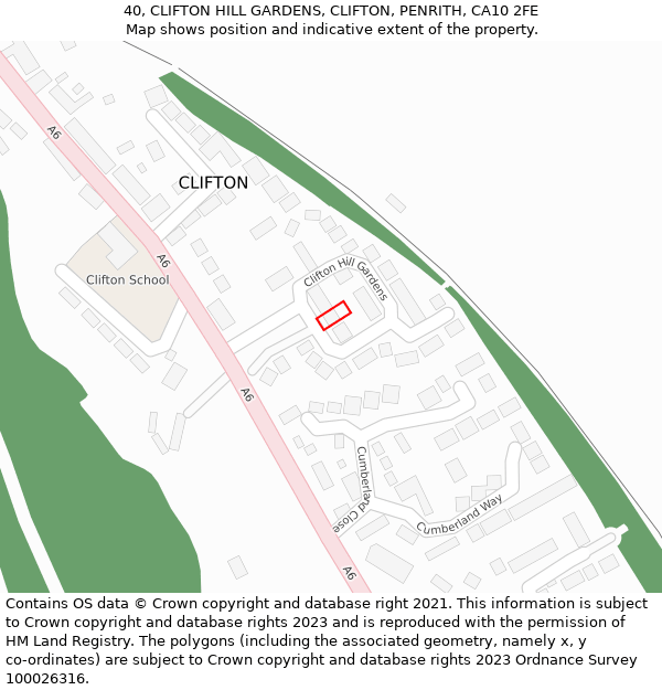 40, CLIFTON HILL GARDENS, CLIFTON, PENRITH, CA10 2FE: Location map and indicative extent of plot