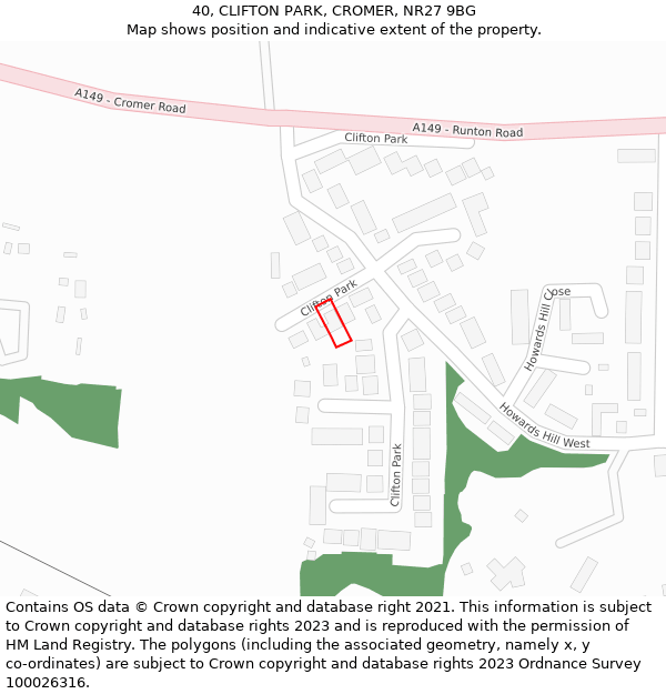 40, CLIFTON PARK, CROMER, NR27 9BG: Location map and indicative extent of plot