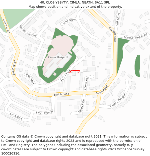 40, CLOS YSBYTY, CIMLA, NEATH, SA11 3PL: Location map and indicative extent of plot