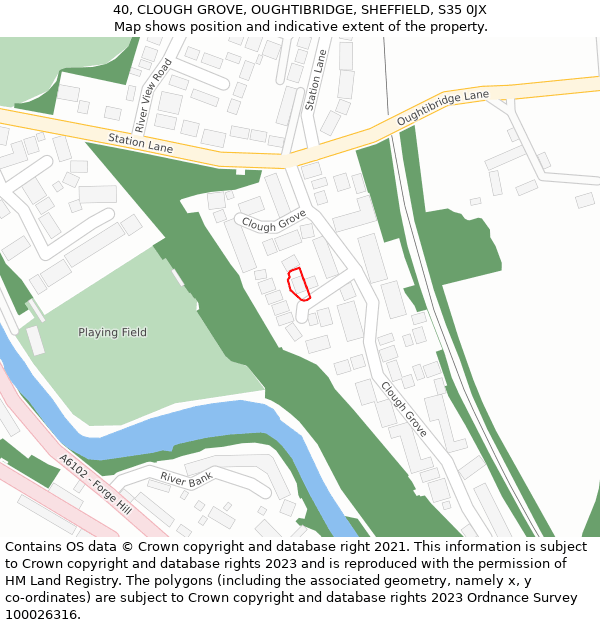 40, CLOUGH GROVE, OUGHTIBRIDGE, SHEFFIELD, S35 0JX: Location map and indicative extent of plot