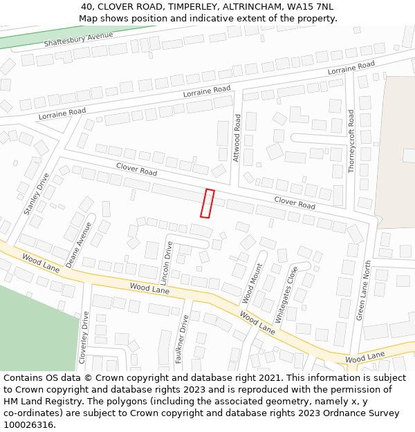 40, CLOVER ROAD, TIMPERLEY, ALTRINCHAM, WA15 7NL: Location map and indicative extent of plot