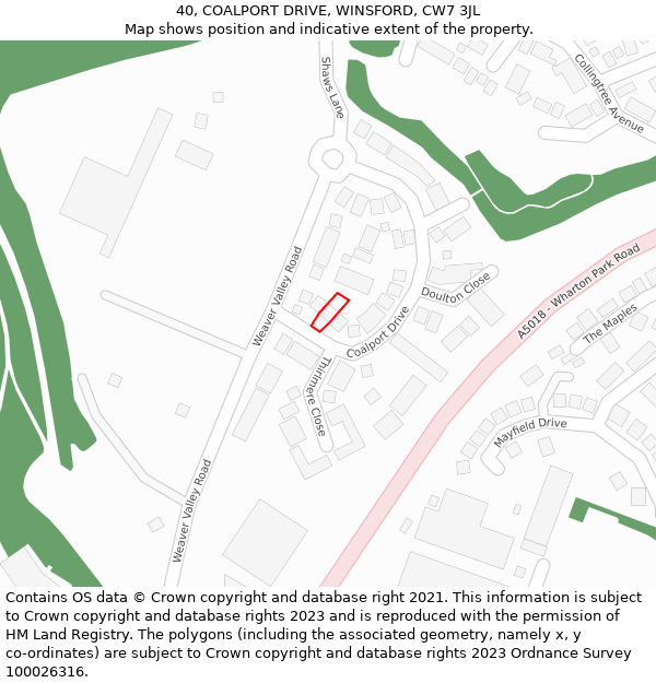 40, COALPORT DRIVE, WINSFORD, CW7 3JL: Location map and indicative extent of plot