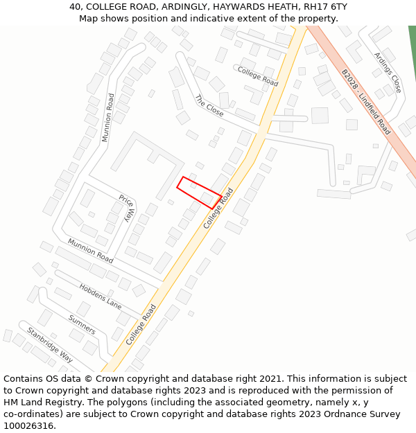 40, COLLEGE ROAD, ARDINGLY, HAYWARDS HEATH, RH17 6TY: Location map and indicative extent of plot