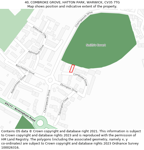 40, COMBROKE GROVE, HATTON PARK, WARWICK, CV35 7TG: Location map and indicative extent of plot