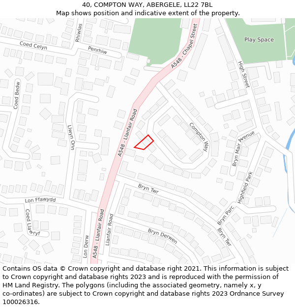 40, COMPTON WAY, ABERGELE, LL22 7BL: Location map and indicative extent of plot