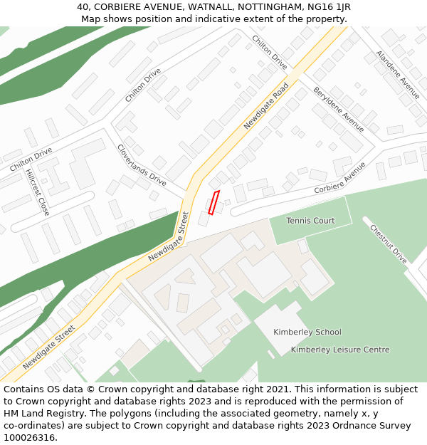 40, CORBIERE AVENUE, WATNALL, NOTTINGHAM, NG16 1JR: Location map and indicative extent of plot