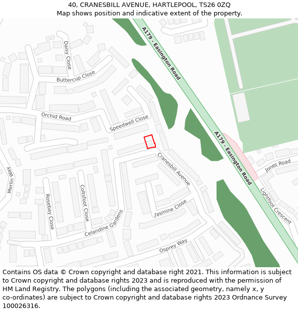 40, CRANESBILL AVENUE, HARTLEPOOL, TS26 0ZQ: Location map and indicative extent of plot