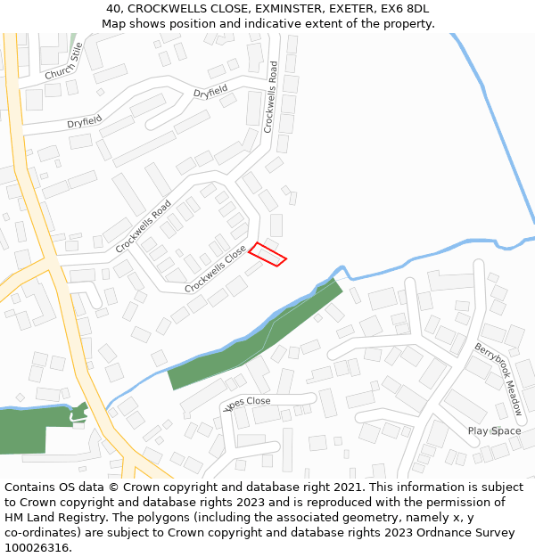 40, CROCKWELLS CLOSE, EXMINSTER, EXETER, EX6 8DL: Location map and indicative extent of plot