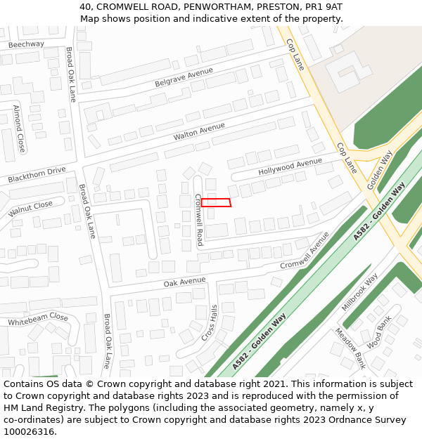 40, CROMWELL ROAD, PENWORTHAM, PRESTON, PR1 9AT: Location map and indicative extent of plot