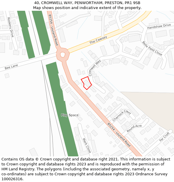 40, CROMWELL WAY, PENWORTHAM, PRESTON, PR1 9SB: Location map and indicative extent of plot