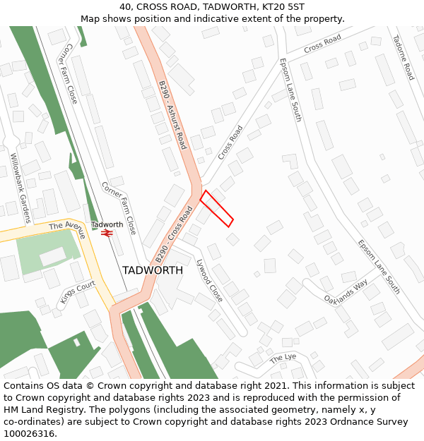 40, CROSS ROAD, TADWORTH, KT20 5ST: Location map and indicative extent of plot