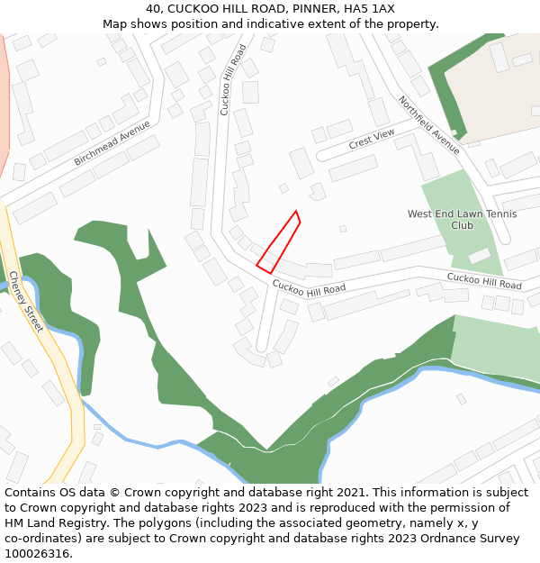 40, CUCKOO HILL ROAD, PINNER, HA5 1AX: Location map and indicative extent of plot