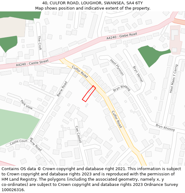 40, CULFOR ROAD, LOUGHOR, SWANSEA, SA4 6TY: Location map and indicative extent of plot