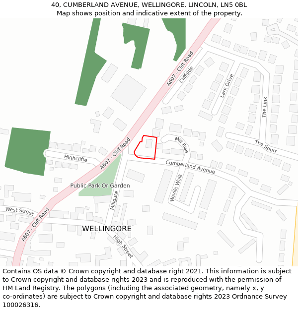 40, CUMBERLAND AVENUE, WELLINGORE, LINCOLN, LN5 0BL: Location map and indicative extent of plot