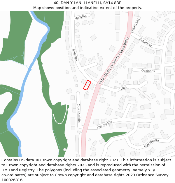 40, DAN Y LAN, LLANELLI, SA14 8BP: Location map and indicative extent of plot