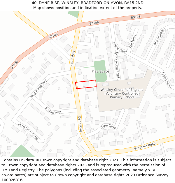 40, DANE RISE, WINSLEY, BRADFORD-ON-AVON, BA15 2ND: Location map and indicative extent of plot