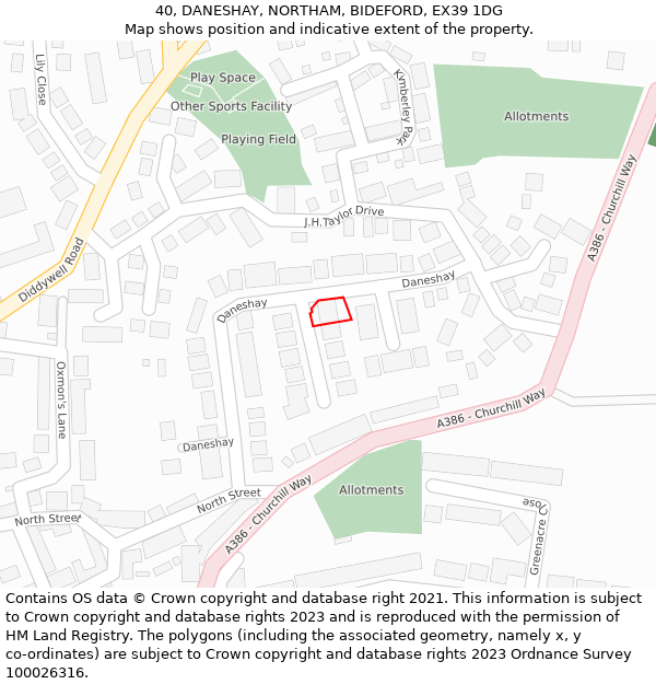 40, DANESHAY, NORTHAM, BIDEFORD, EX39 1DG: Location map and indicative extent of plot