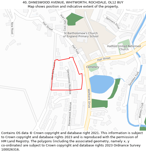 40, DANESWOOD AVENUE, WHITWORTH, ROCHDALE, OL12 8UY: Location map and indicative extent of plot