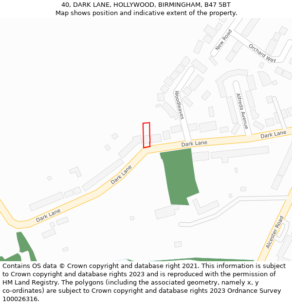 40, DARK LANE, HOLLYWOOD, BIRMINGHAM, B47 5BT: Location map and indicative extent of plot