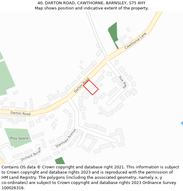 40, DARTON ROAD, CAWTHORNE, BARNSLEY, S75 4HY: Location map and indicative extent of plot