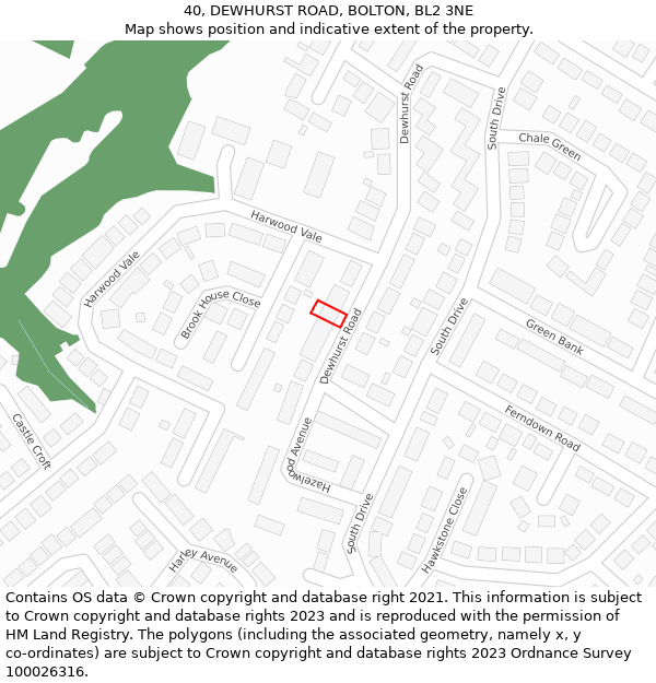 40, DEWHURST ROAD, BOLTON, BL2 3NE: Location map and indicative extent of plot