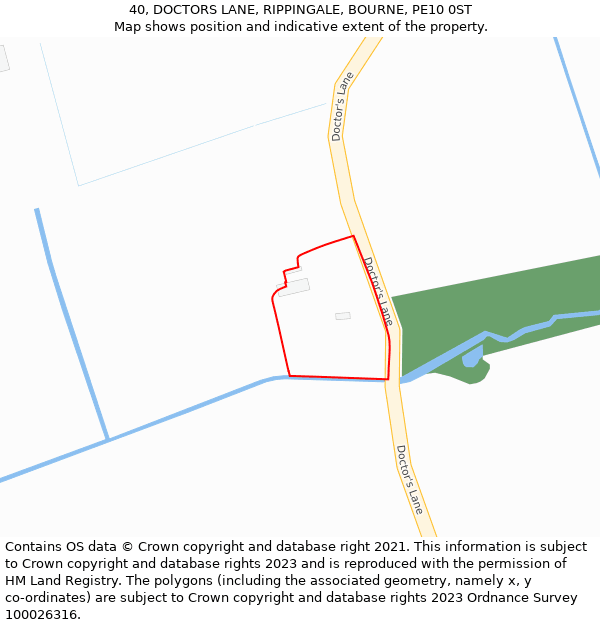 40, DOCTORS LANE, RIPPINGALE, BOURNE, PE10 0ST: Location map and indicative extent of plot