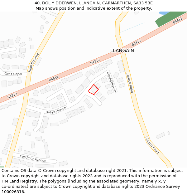 40, DOL Y DDERWEN, LLANGAIN, CARMARTHEN, SA33 5BE: Location map and indicative extent of plot