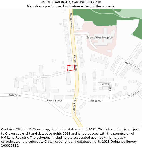 40, DURDAR ROAD, CARLISLE, CA2 4SB: Location map and indicative extent of plot