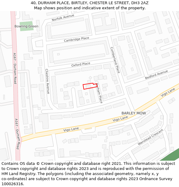40, DURHAM PLACE, BIRTLEY, CHESTER LE STREET, DH3 2AZ: Location map and indicative extent of plot